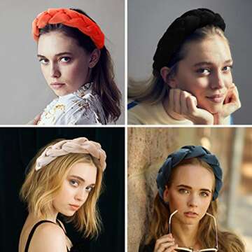 Makone Braided Headbands for Women Velvet Headband Wide Headband Fashion Hair Hoops Hair Accessories for Wedding Party