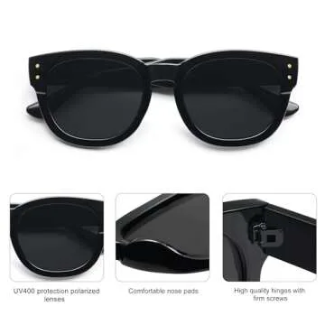 SOJOS Retro Round Polarized Sunglasses for Men Women Vintage Classic Thick Womens Square UV400 Shades SJ2321 Black Grey