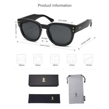 SOJOS Retro Round Polarized Sunglasses for Men Women Vintage Classic Thick Womens Square UV400 Shades SJ2321 Black Grey