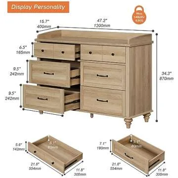 WAMPAT Dresser for Bedroom with 6 Drawers, Kids Dressers with Wide Chest of Drawers, Mid Century Mod...