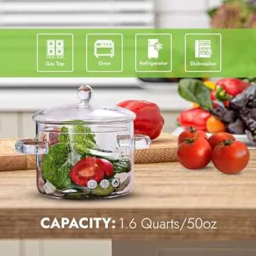 Glazzit Glass Cooking Pot - 1.5L Clear Glass Saucepan