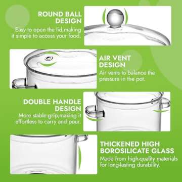 Glazzit Glass Cooking Pot - 1.5L Clear Glass Saucepan