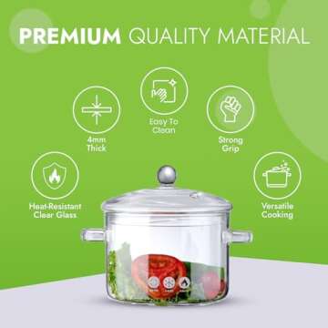 Glazzit Glass Cooking Pot - 1.5L Clear Glass Saucepan
