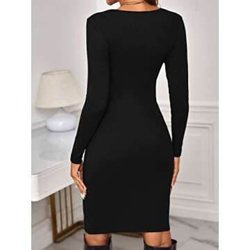Verdusa Women's Maternity Twist Front Long Sleeve Bodycon Dress - Black