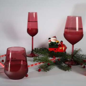 RAKLE Stemless Wine Glasses – Red Wine Glasses Set of 4 – 14.3oz Colorful Wine Glasses – Lead-Free Premium Glass – Stemless Drinking Glasses for Cocktails, Wine, Bar Drinks