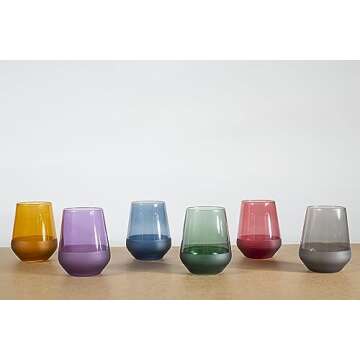 RAKLE Stemless Wine Glasses – Red Wine Glasses Set of 4 – 14.3oz Colorful Wine Glasses – Lead-Free Premium Glass – Stemless Drinking Glasses for Cocktails, Wine, Bar Drinks