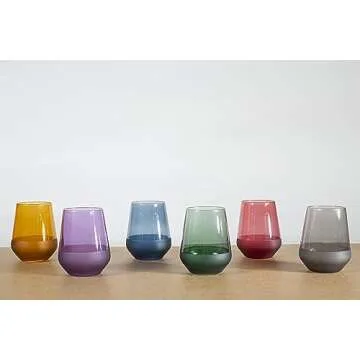 RAKLE Stemless Wine Glasses Set of 4 – Colorful and Elegant