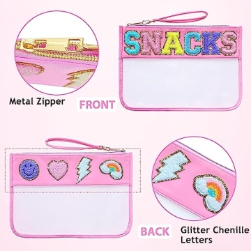 Chic Waterproof Clear Snacks Pouch with Glitter Patches