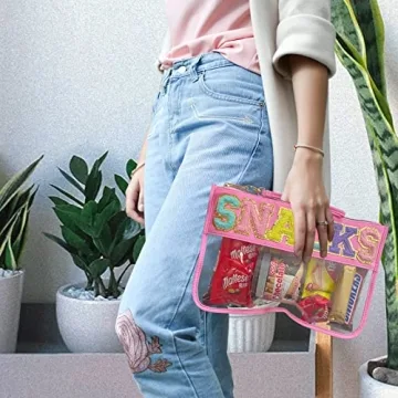 Chic Waterproof Clear Snacks Pouch with Glitter Patches