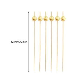 100-Pack Cocktail Picks with Matt Gold Pearl End - Eco-Friendly & Elegant