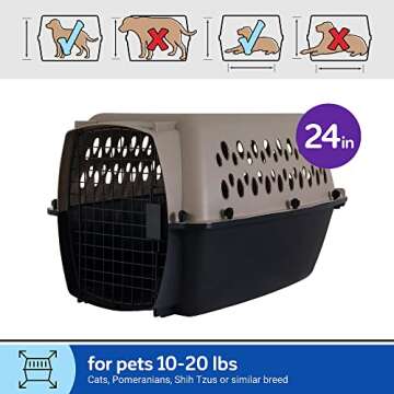 Petmate Vari Dog Kennel - Portable Crate for Pets 10-20 lbs - Airline-Friendly Pet Carrier - Durable Plastic Shell - For Home and Travel - Made in USA - 24 Inches - Taupe and Black