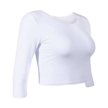 Artivaly Women Slim Fit Basic Round Neck 3/4 Sleeve Casual Y2K Cute Yoga Crop Top Workout Shirts Whi...