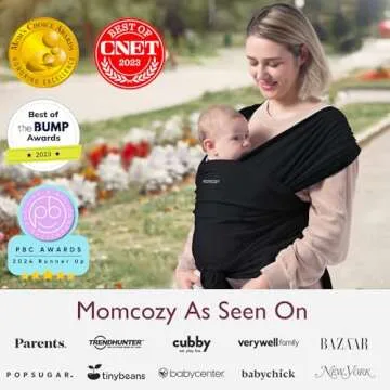 Momcozy Baby Wrap Carrier, Easy to Wear Infant Carrier Slings, Lightweight Hands Free Baby Sling, Adjustable Baby Carriers for Newborn to Toddler 8-35 lbs, Black