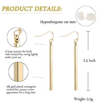 Aobei Pearl Minimal Long Bar Earrings 18k Gold Plated Drop Line Dangle Geometric jewelry for Women