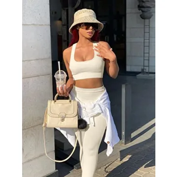 OQQ Women's Yoga High Waist Leggings & Bra Set