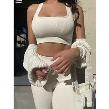 OQQ Women's Yoga High Waist Leggings & Bra Set