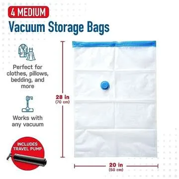 Spacesaver Vacuum Storage Bags (Medium 4 Pack) Save 80% on Clothes Storage Space - Vacuum Seal Bags for Clothing, Comforters, Blankets, Bedding- Compression Seal for Closet Storage. Pump for Travel