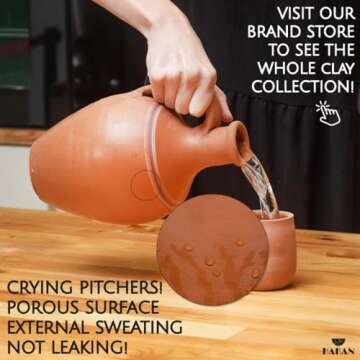 Handmade Clay Water Pitcher with Mug for Elegant Dining