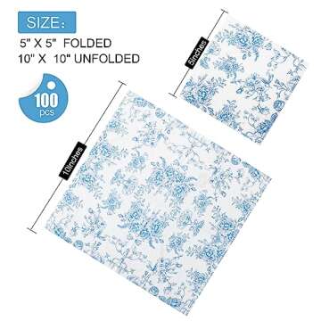 100 Pack Blue Floral Cocktail Napkins, Guest Hand Towels Disposable for Bathroom, Blue Floral Paper ...