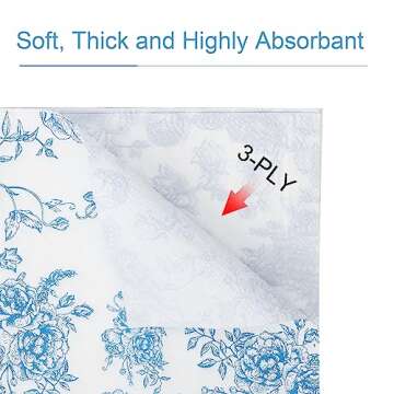 100 Pack Blue Floral Cocktail Napkins, Guest Hand Towels Disposable for Bathroom, Blue Floral Paper Napkins for Bridal and Baby Shower, Tea Party, Garden Party, Birthday Party | 5” Fancy Paper Napkins