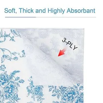 100 Pack Blue Floral Cocktail Napkins, Guest Hand Towels Disposable for Bathroom, Blue Floral Paper Napkins for Bridal and Baby Shower, Tea Party, Garden Party, Birthday Party | 5” Fancy Paper Napkins