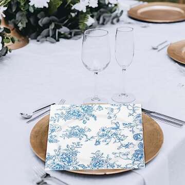 100 Pack Blue Floral Cocktail Napkins, Guest Hand Towels Disposable for Bathroom, Blue Floral Paper Napkins for Bridal and Baby Shower, Tea Party, Garden Party, Birthday Party | 5” Fancy Paper Napkins