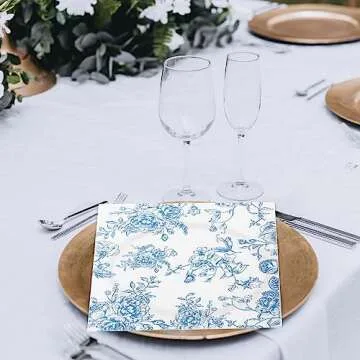 100 Pack Blue Floral Cocktail Napkins, Guest Hand Towels Disposable for Bathroom, Blue Floral Paper Napkins for Bridal and Baby Shower, Tea Party, Garden Party, Birthday Party | 5” Fancy Paper Napkins