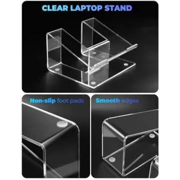 FUCDTEFC Acrylic Laptop Stand for Desk, Laptop Riser for 15-17.3 Inch Laptops, Ergonomic Laptop Holder, Computer Stand for Laptop Compatible with Macbooks and Notebooks- Clear