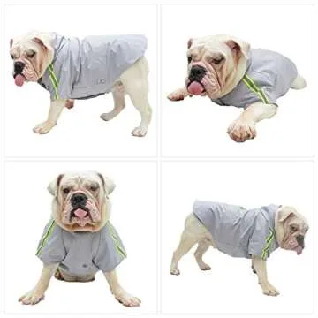 Fashion Hooded Pet Dog Raincoat, Lightweight Dog Rain Jacket Zipper Closure Rain Poncho with Reflective Strip for English Bulldog American Pitbull Gray B-L