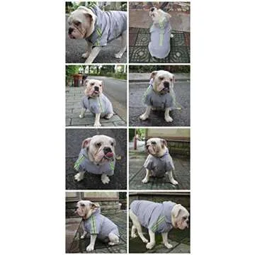 Fashion Hooded Pet Dog Raincoat, Lightweight Dog Rain Jacket Zipper Closure Rain Poncho with Reflective Strip for English Bulldog American Pitbull Gray B-L