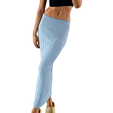 SAFRISIOR Women Solid Knitted Long Maxi Skirt Slim Stretch Midi Skirt Strapless Bodycon Beach Cover ...