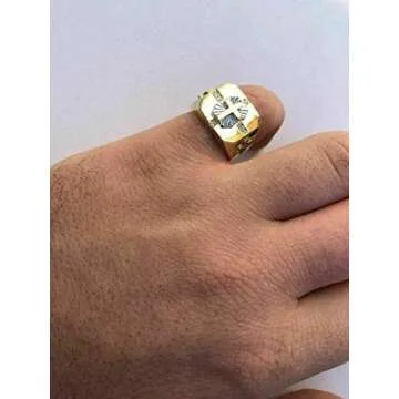 HarlemBling Solid 925 Sterling Silver - Men's Cross Ring W. 14k Gold Finish - Religious Christian Ring For Men - Pinky Or Any Finger Sz 7-13 Icy Diamond Cut (12)