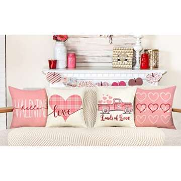 4TH Emotion Valentine's Day Pillow Covers Set of 4 - 18x18 Pink Truck Love Heart Decor