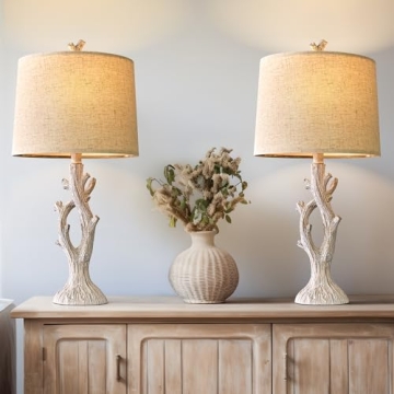 OYEARS Farmhouse Table Lamps Set of 2 - Rustic Elegance for Home Decor