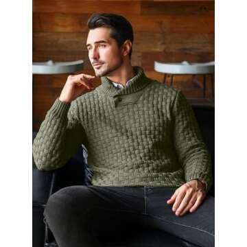 Arcciit Men's Fashion Casual Stand Collar Cable Knit Pullover Casual Sweaters Knit Sweatshirts Army Large