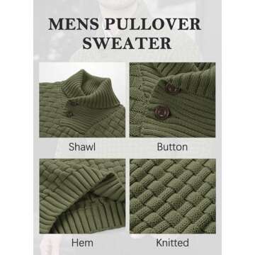 Arcciit Men's Fashion Casual Stand Collar Cable Knit Pullover Casual Sweaters Knit Sweatshirts Army Large