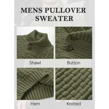 Arcciit Men's Fashion Casual Stand Collar Cable Knit Pullover Casual Sweaters Knit Sweatshirts Army Large