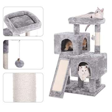 BEWISHOME Cat Tree Condo with Scratching Posts and Dual Houses