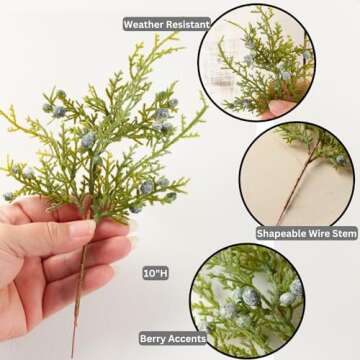 Factory Direct Craft Pack of 12 Artificial Juniper Cedar Sprays with Berries - Weather Resistant Chr...