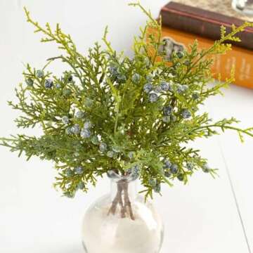 Factory Direct Craft Pack of 12 Artificial Juniper Cedar Sprays with Berries - Weather Resistant Christmas Greenery for Winter Indoor or Outdoor Holiday Decorations (10-1/4")