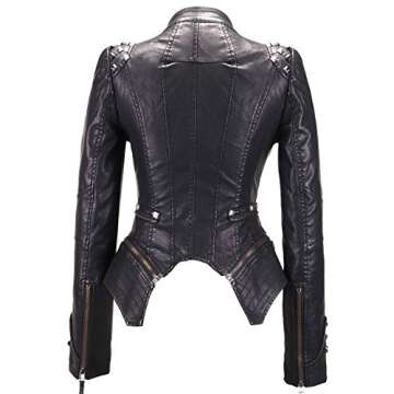 Chouyatou Women's Fashion Studded Perfectly Shaping Faux Leather Biker Jacket