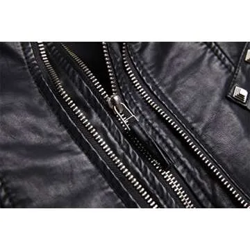 Chouyatou Women's Studded Leather Biker Jacket in Black
