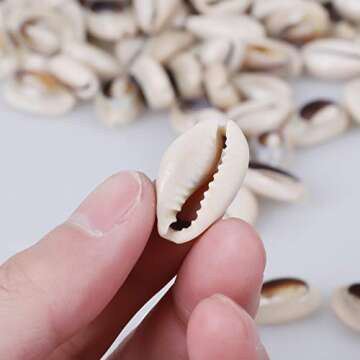 150 PCS 0.63"-0.71" Natural Strong Cowrie Shell Beads Smooth Cut Oval Seashells, Beach Seashells with Big Hole for DIY Craft Jewelry Making, Adorning Hair Locks and Braids