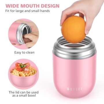 WayEee Food Containers for Hot Food Insulated Food Jar, Vacuum Bento Box Lunch Containers 16 oz for Kids Adults, Airtight Stainless Steel Soup Containers with Spoon, for School, Travel, Picnic - Pink