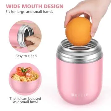 WayEee Food Containers for Hot Food Insulated Food Jar, Vacuum Bento Box Lunch Containers 16 oz for Kids Adults, Airtight Stainless Steel Soup Containers with Spoon, for School, Travel, Picnic - Pink