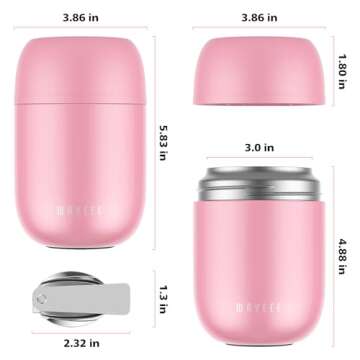 WayEee Food Containers for Hot Food Insulated Food Jar, Vacuum Bento Box Lunch Containers 16 oz for Kids Adults, Airtight Stainless Steel Soup Containers with Spoon, for School, Travel, Picnic - Pink