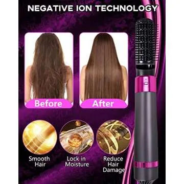 VASONNI 5 in 1 Hair Dryer Brush, Negative Ion Electric Hot Air Blow Dryer Brush Comb (black-red)