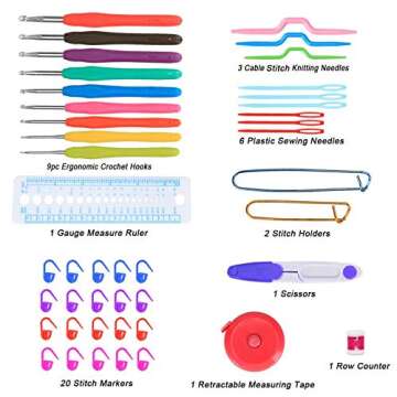 Damero Crochet Hooks Set, Crochet Hooks Kits with 9 Pcs Soft Grip Handles Ergonomic Crochet and Accessories, Crochet Set for Beginners and Crocheters, Gray Dots