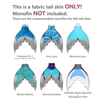 FOLOEO Mermaid Tails for Swimming, Mermaid Swimsuit Costume Set Bathing Suits for Adult & Teen Sizes（Monofin and Support Plate Not Inclued