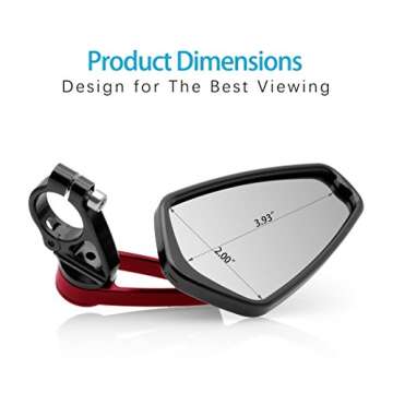 MZS Motorcycle Bar End Mirrors, Red 7/8 Universal Rear View Mirror Standard Hollow Side Compatible with Street Sport Naked Road Bike Cruisers Touring Scooter